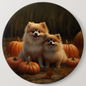 Pommerse Puppy Herfst Verrukking Pompoen Ronde Button 6,0 Cm (Voorkant)