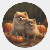 Pommerse Puppy Herfst Verrukking Pompoen Ronde Sticker (Voorkant)