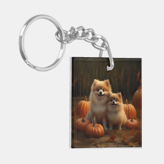 Pommerse Puppy Herfst Verrukking Pompoen Sleutelhanger (Voorkant Links)