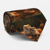 Pommerse Puppy Herfst Verrukking Pompoen Stropdas (Opgerold)