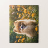 Pommerse Puppy in Bloemenveld Legpuzzel (Verticaal)