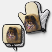 Pommerse Schilderij Sinaasappel Sable Originele Ho Ovenwant & Pannenlap Set (Voorkant / Achterkant)