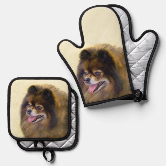 Pommerse Schilderij Sinaasappel Sable Originele Ho Ovenwant & Pannenlap Set (Voorkant / Achterkant)