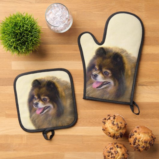 Pommerse Schilderij Sinaasappel Sable Originele Ho Ovenwant & Pannenlap Set (Top down)