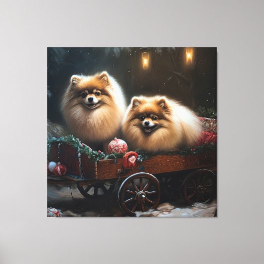 Pommerse Sneeuwslee Kerstdecoratie Canvas Afdruk (Voorkant)