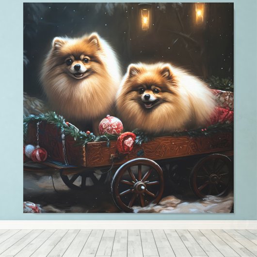 Pommerse Sneeuwslee Kerstdecoratie Canvas Afdruk (Insitu (Houten vloer))