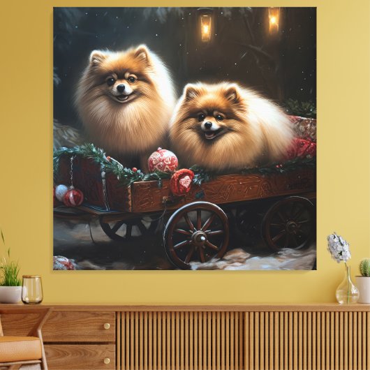 Pommerse Sneeuwslee Kerstdecoratie Canvas Afdruk (Insitu (Woonkamer))