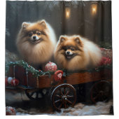 Pommerse Sneeuwslee Kerstdecoratie Douchegordijn (Voorkant)