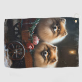 Pommerse Sneeuwslee Kerstdecoratie Golfhanddoek (Horizontaal)