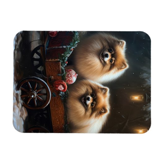 Pommerse Sneeuwslee Kerstdecoratie Magneet (Horizontaal)