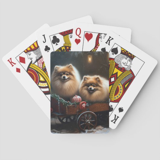 Pommerse Sneeuwslee Kerstdecoratie Pokerkaarten (Achterkant)