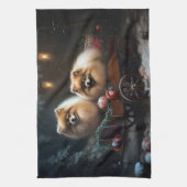 Pommerse Sneeuwslee Kerstdecoratie Theedoek (Verticaal)