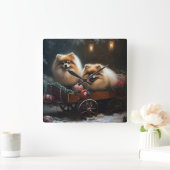 Pommerse Sneeuwslee Kerstdecoratie Vierkante Klok (Huis)