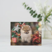 Pommerse Spitz, Kerstpuppy Feestdagenkaart (Staand voorkant)