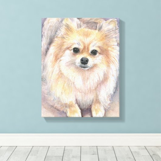 Pommerse Waterverf Schilderij Pom Canvas Print (Insitu (Houten vloer))