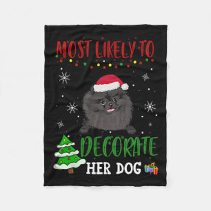 Pommerse zwarte hond Kerstmis meest waarschijnlijk Fleece Deken