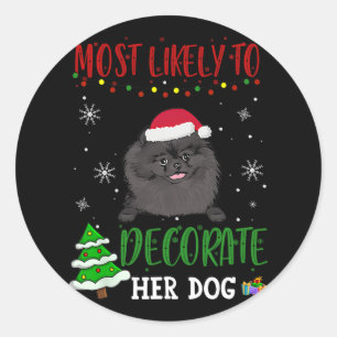 Pommerse zwarte hond Kerstmis meest waarschijnlijk Ronde Sticker