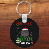 Pommerse zwarte hond Kerstmis meest waarschijnlijk Sleutelhanger (Voorkant)