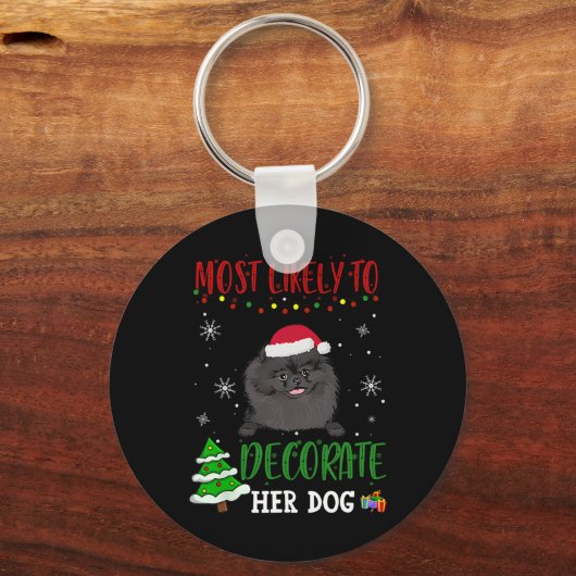 Pommerse zwarte hond Kerstmis meest waarschijnlijk Sleutelhanger (Voorkant)
