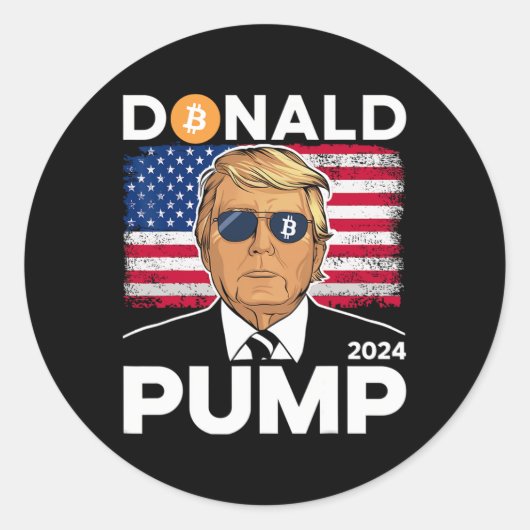 Pomp Bitcoin Grappige Trump 2024 Crypto Ronde Sticker (Voorkant)