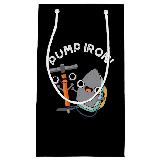 Pomp Iron Funny Exercise Pun Dark BG Klein Cadeauzakje (Voorkant)