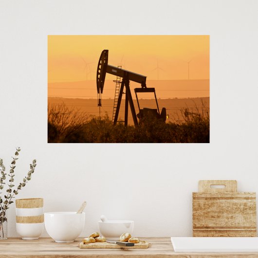 Pomp Jack Pumping Oil in West Texas, VS Poster (Keuken)