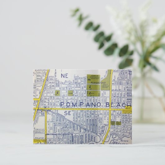 Pompano Beach, FL Vintage Map Briefkaart (Staand voorkant)