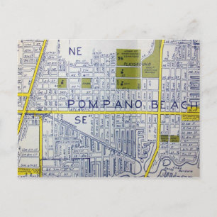 Pompano Beach, FL Vintage Map Briefkaart