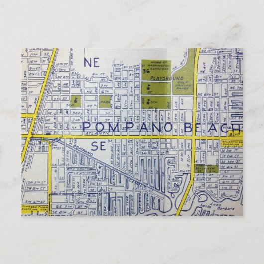 Pompano Beach, FL Vintage Map Briefkaart (Voorkant)
