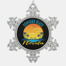 Pompano Beach Florida Palm Trees Beach Tin Sneeuwvlok Ornament