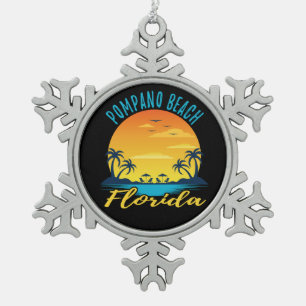 Pompano Beach Florida Palm Trees Beach Tin Sneeuwvlok Ornament
