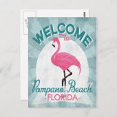 Pompano Beach Florida Pink Flamingo Retro Briefkaart (Voorkant / Achterkant)
