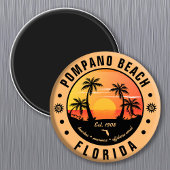 Pompano Beach Florida Retro Sunset Souvenir 80s Magneet