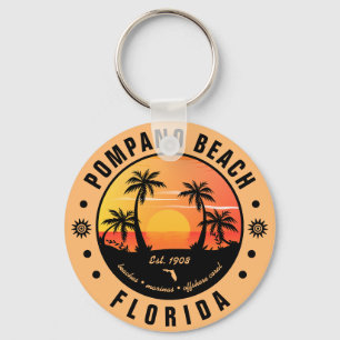 Pompano Beach Florida Retro Sunset Souvenir 80s Sleutelhanger