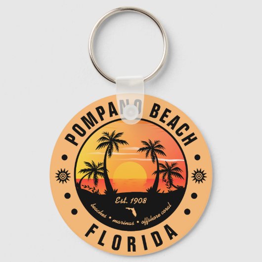Pompano Beach Florida Retro Sunset Souvenir 80s Sleutelhanger (Voorkant)