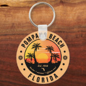 Pompano Beach Florida Retro Sunset Souvenir 80s Sleutelhanger (Voorkant)