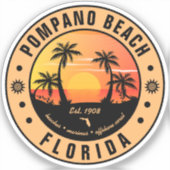 Pompano Beach Florida Retro Sunset Souvenir 80s Sticker (Voorkant)