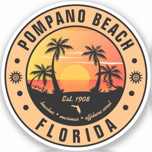 Pompano Beach Florida Retro Sunset Souvenir 80s Sticker (Voorkant)