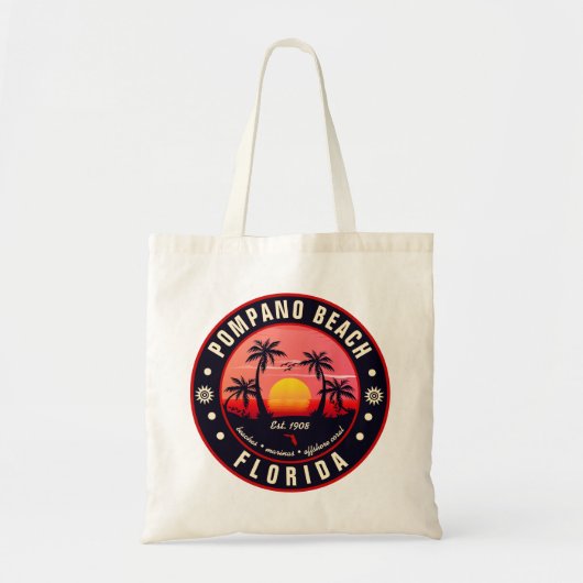 Pompano Beach Florida Retro Sunset Souvenir 80s Tote Bag (Voorkant)
