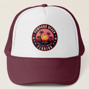 Pompano Beach Florida Retro Sunset Souvenir 80s Trucker Pet