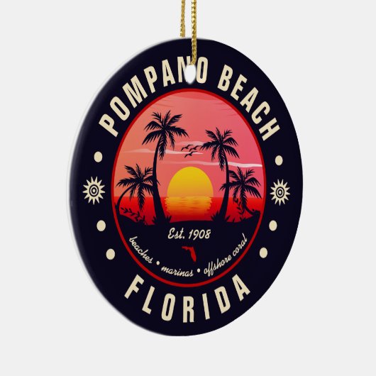 Pompano Beach Florida Retro Sunset Souvenir Keramisch Ornament (Rechts)