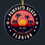 Pompano Beach Florida Retro Sunset Souvenir Keramisch Ornament<br><div class="desc">Pompano Beach Florida Retro Sunset Souvenir. Deze Pompano Beach Florida - City Location sjabloon met uw favoriete Amerikaanse strand en zee, geschikt voor Amerikaanse strandliefhebbers vooral die van Beach houden. Eenvoudig ontwerp dat kan worden gegeven als een zomerreis of verjaardagscadeau voor je beste vriend, vriend of vader die ook van...</div>