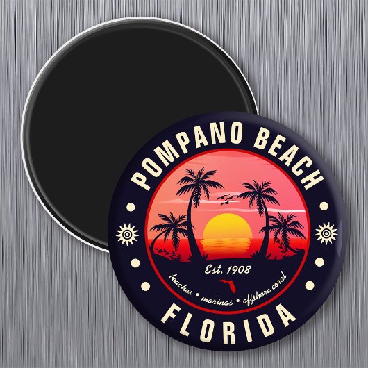 Pompano Beach Florida Retro Sunset Souvenir Magneet