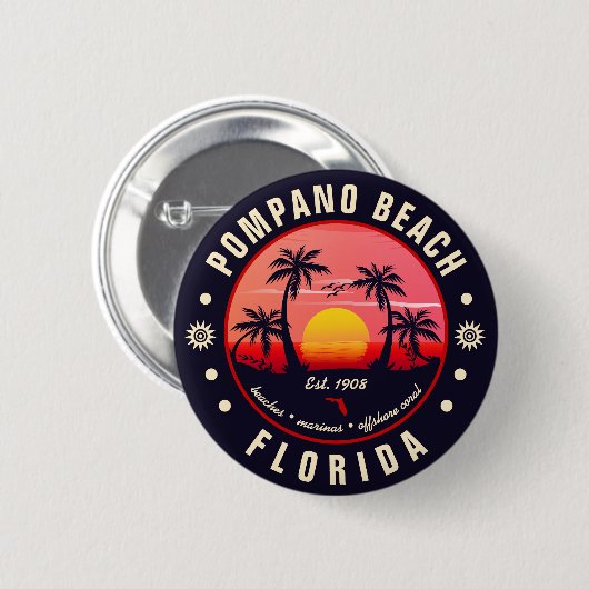 Pompano Beach Florida Retro Sunset Souvenir Ronde Button 5,7 Cm (Voorkant /achterkant)