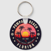 Pompano Beach Florida Retro Sunset Souvenir Sleutelhanger (Voorkant)