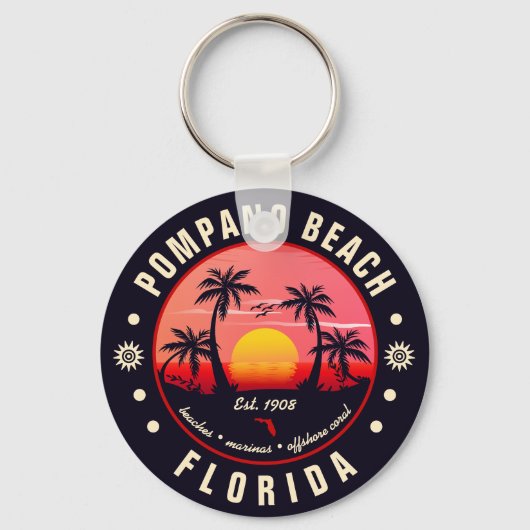 Pompano Beach Florida Retro Sunset Souvenir Sleutelhanger (Achterkant)
