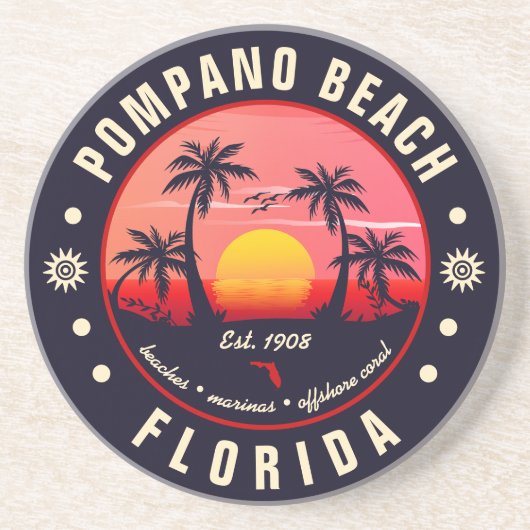 Pompano Beach Florida Retro Sunset Souvenir Zandsteen Onderzetter (Voorkant)