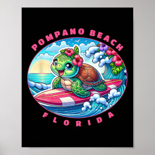 Pompano Beach Florida Schattig Surfen Meisje Zeesc Poster