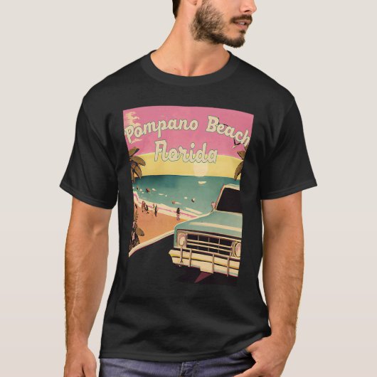 Pompano Beach Retro Beach Vacation Souvenir Florid T-shirt (Voorkant)