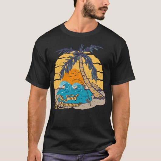 Pompano Fishing Beach Retro Surf T-shirt (Voorkant)